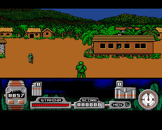 Butcher Hill (Amiga) screenshot: Don't let that soldier escape the camp