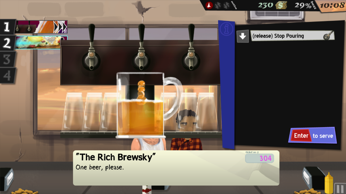 Cook, Serve, Delicious! (Windows) screenshot: Pour the beer, but be careful not to pour too much or too little