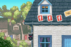 Postman Pat and the Greendale Rocket (Game Boy Advance) screenshot: Climbing the pipe as Jess...