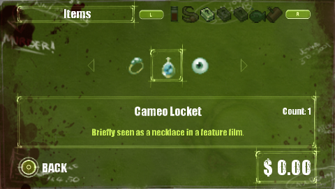 Dead Head Fred (PSP) screenshot: Inventory screen