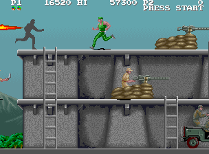 M.I.A.: Missing in Action (Arcade) screenshot: Used the last flamethrower shot to save my life in a tricky situation