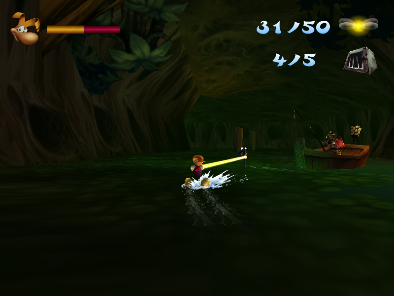 Rayman 2: The Great Escape (Windows) screenshot: Water skiing behind Sssssam