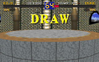 Battle Arena Toshinden (DOS) screenshot: We both fell off the ring, it's a draw.