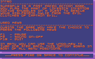 SuperFly (Atari ST) screenshot: Some online help