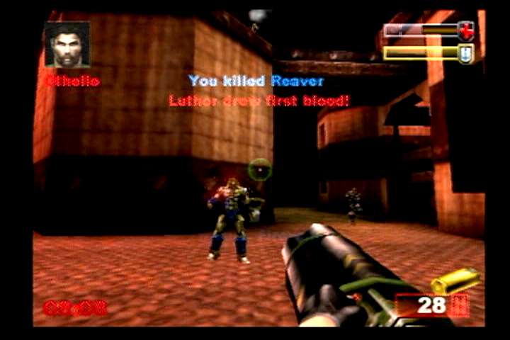 Unreal Tournament (PlayStation 2) screenshot: The minigun is a great weapon of choice.