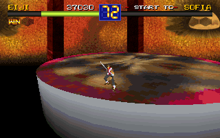 Battle Arena Toshinden (DOS) screenshot: She fell off the ring, I guess I won again.