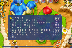 Pac-Man Pinball Advance (Game Boy Advance) screenshot: Choosing an item