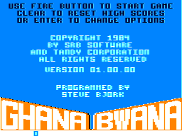 Ghana Bwana (TRS-80 CoCo) screenshot: Title screen