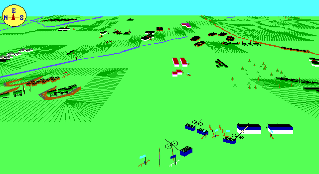 Borodino (DOS) screenshot: Cannons pointing in several directions, it seems Napoleon is being flanked.