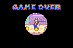 Mario Party Advance (Game Boy Advance) screenshot: When you run out of mushrooms it's game over.