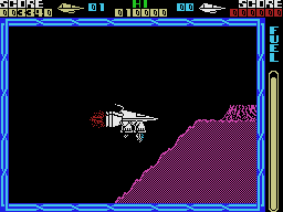 Cyberun (MSX) screenshot: Going up a hill, watch out for the lava crater