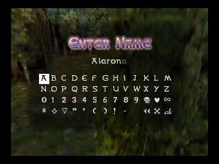 Aidyn Chronicles: The First Mage (Nintendo 64) screenshot: Choosing a name for our protagonist.