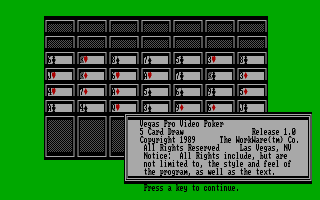 Vegas Pro Video Poker (DOS) screenshot: Title screen.