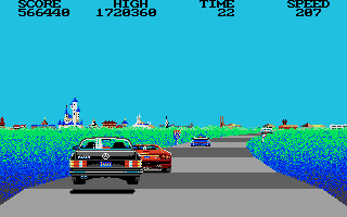 Crazy Cars (Atari ST) screenshot: Hit a divot while chasing a red car