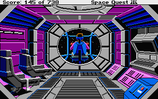 Space Quest III: The Pirates of Pestulon (Atari ST) screenshot: At the controls of the Aluminum Mallard.