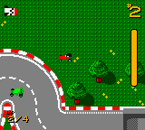 LEGO Stunt Rally (Game Boy Color) screenshot: Too much speed around the corners results in you coming of the track just like in real-life Scalextric.
