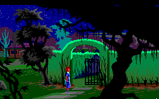 The Colonel's Bequest (Amiga) screenshot: Outside hedge garden.