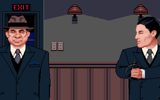 The King of Chicago (Amiga) screenshot: Let's let my friend, Tommy Gun to the talking!