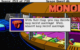 Space Quest III: The Pirates of Pestulon (Atari ST) screenshot: A decoder ring!