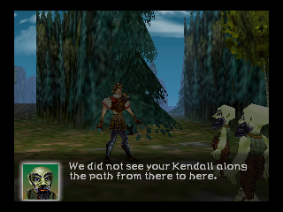 Aidyn Chronicles: The First Mage (Nintendo 64) screenshot: The weird looking merchants haven't seen him.