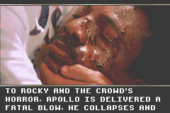 Rocky (Game Boy Advance) screenshot: The beginning of Rocky 4 involves Apollo being killed in the ring by Drago.