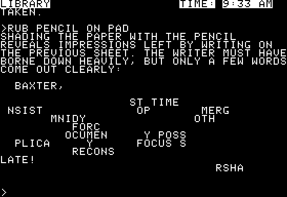 Deadline (Apple II) screenshot: I picked this trick up from a movie!
