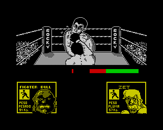 Rocco (ZX Spectrum) screenshot: Spanish original release (Dinamic version):<br> A clean knock-out.