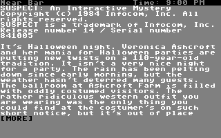 Suspect (Commodore 64) screenshot: Title screen / Starting location