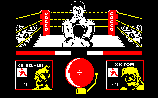 Rocco (Amstrad CPC) screenshot: Rocco: UK disk image.<br> Fight!