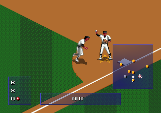 MLBPA Baseball (Genesis) screenshot: Out at first
