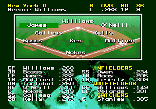 MLBPA Baseball (Genesis) screenshot: Roster