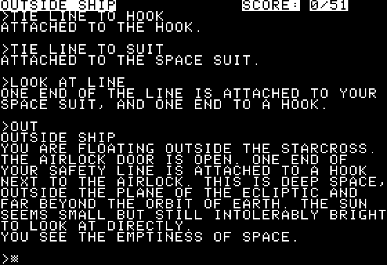 Starcross (Apple II) screenshot: This is exciting and dangerous!
