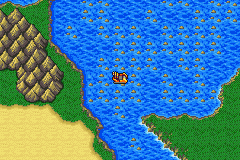 Final Fantasy II (Game Boy Advance) screenshot: Using the hovercraft to travel through shallow waters