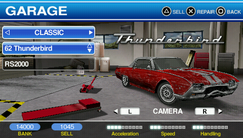 Ford Bold Moves Street Racing (PSP) screenshot: Cars can be repaired in the garage.
