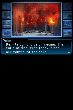 Shin Megami Tensei: Strange Journey (Nintendo DS) screenshot: Chaos and destruction, typical of SMT games.