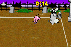 Cartoon Network Block Party (Game Boy Advance) screenshot: In Zombeat the clock the player must find three heads of garlic, while avoiding zombies. Once the garlic is found, the zombies must be chased down and 'cured'.
