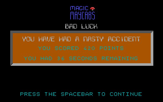 Magic Maycabs (DOS) screenshot: Death screen