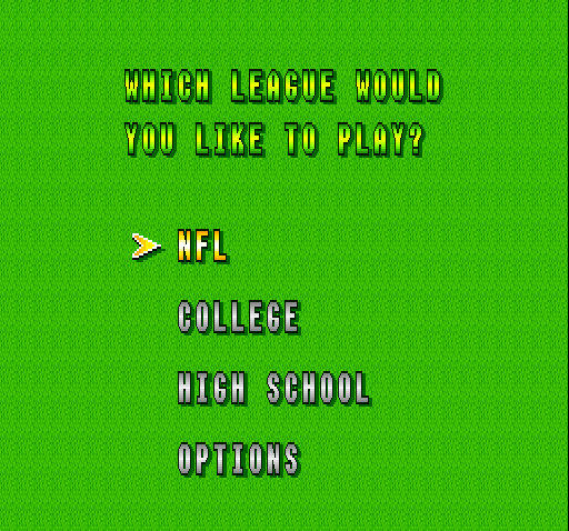 Super Play Action Football (SNES) screenshot: Choose a league