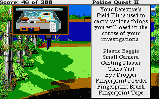 Police Quest 2: The Vengeance (Atari ST) screenshot: Field kit.