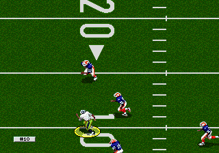 College Football's National Championship (Genesis) screenshot: Zoom in on player with the ball.