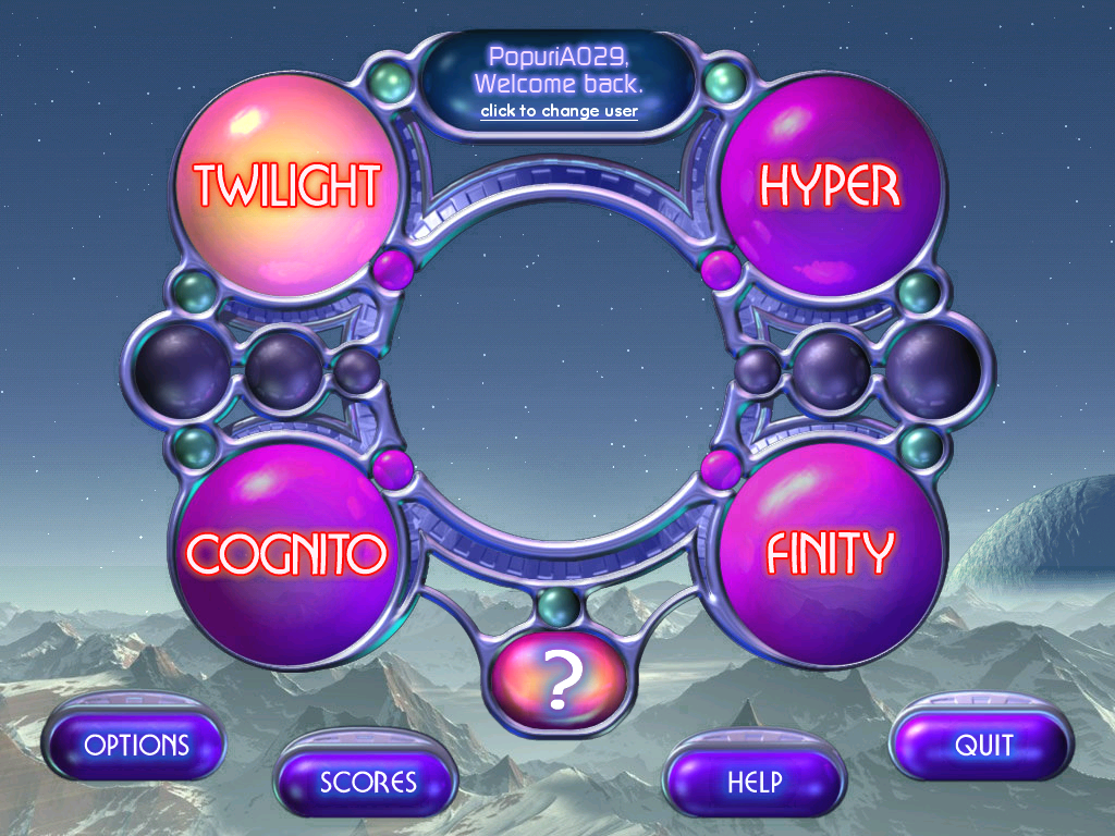 Bejeweled 2: Deluxe (Windows) screenshot: Secret Mode. including Twilight, Hyper, Cognito, and Finity.