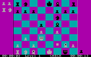 SPOC the Chess Master (DOS) screenshot: Check! (v1.0, CGA)