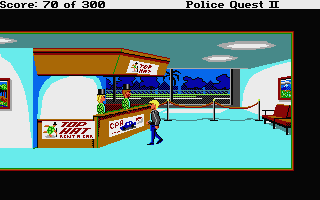 Police Quest 2: The Vengeance (Atari ST) screenshot: Rentals desk.
