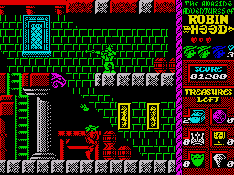Robin Hood: Legend Quest (ZX Spectrum) screenshot: These statue heads shoot fire balls at you