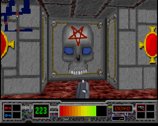Testament (Amiga) screenshot: A skull <i>and</i> a pentagram? Isn't that a bit over the top?