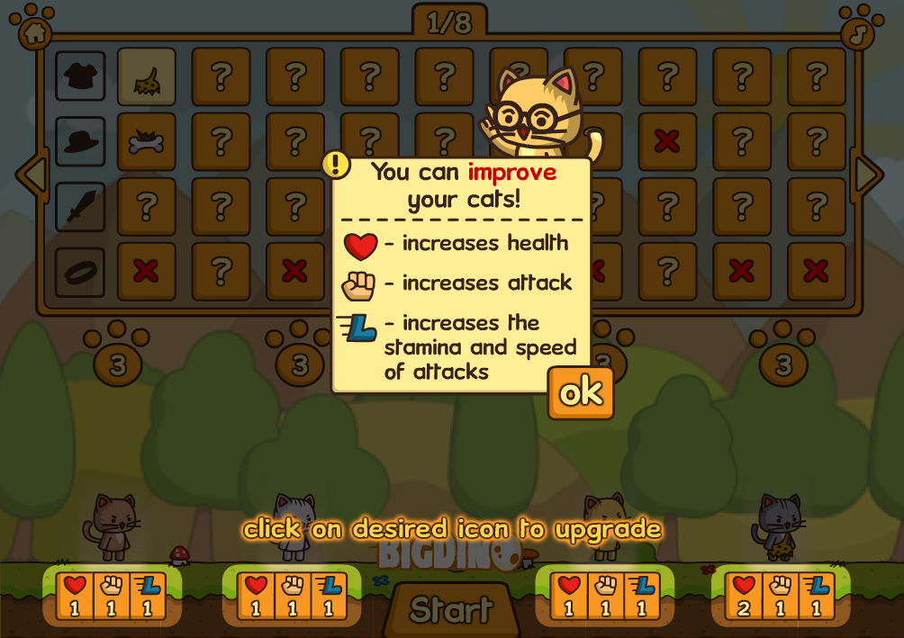 StrikeForce Kitty (Browser) screenshot: Three parametrs can be modified