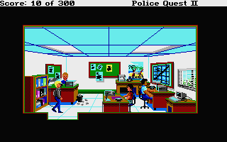 Police Quest 2: The Vengeance (Atari ST) screenshot: Looks like they don't empty the waste basket very often in this office.