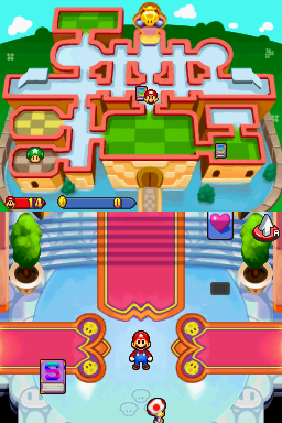 Mario & Luigi: Partners in Time (Nintendo DS) screenshot: In the castle with a Save and FullHeal block