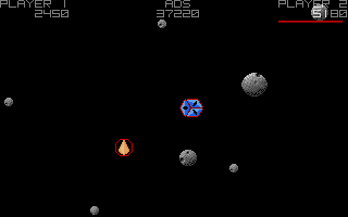 Asteroids Deluxe (Atari ST) screenshot: The seeking blue asteroid
