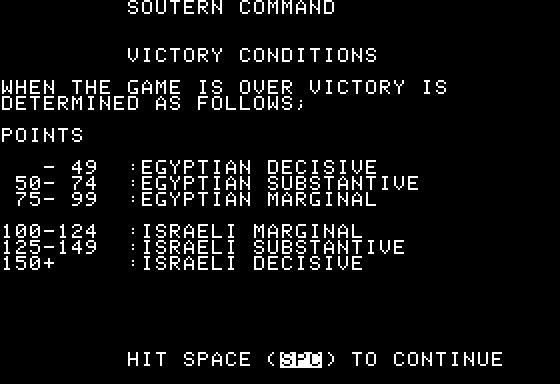 Southern Command (Apple II) screenshot: The grading system. The last few pages of rules misspell the game's title.